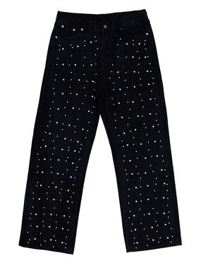 Size 32- Pearl Studded Straight-Leg Black Jeans